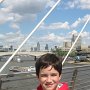 George on the Millennium Bridge (with a Gerkin growing out his head)